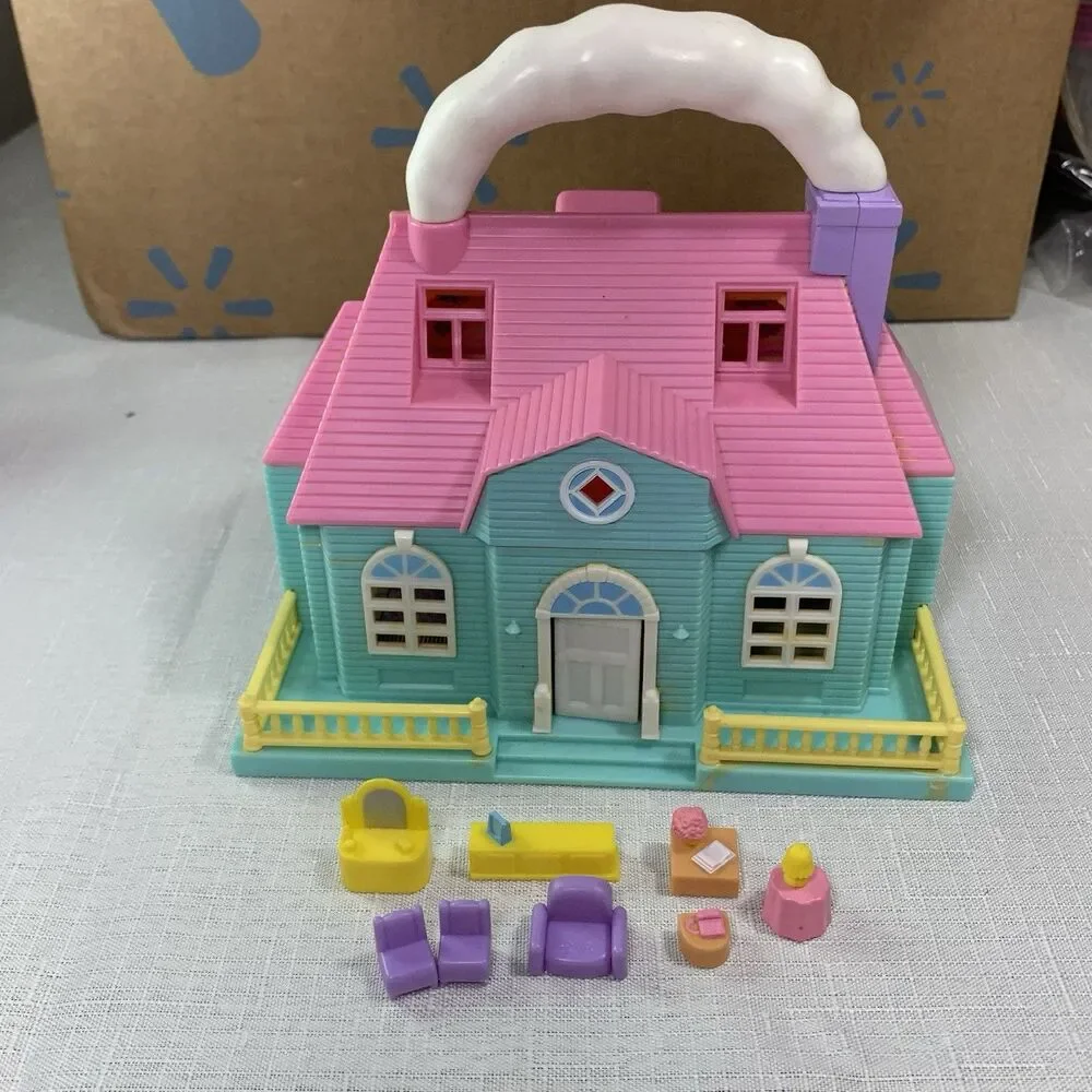 Blue Box Toys Tiny Dream Carry Along Mini Dollhouse Some Furniture 1990s